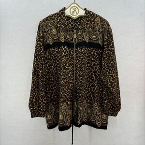 Vintage Leopard Print Paisley Full Zip Jacket Women Medium Casual Cinched Waist
